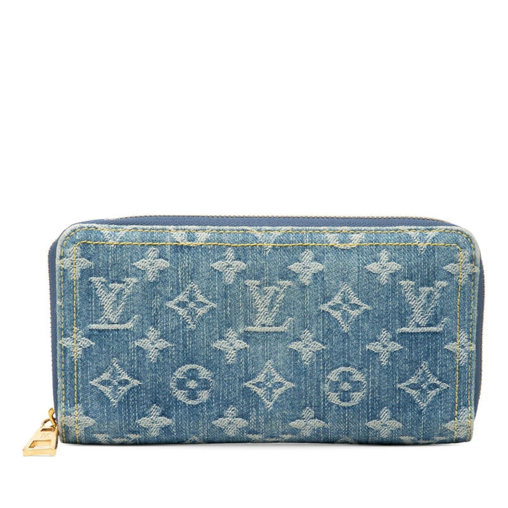 Louis Vuitton Monogram Denim LV Remix Zippy Wallet Round Zipper Long Blue